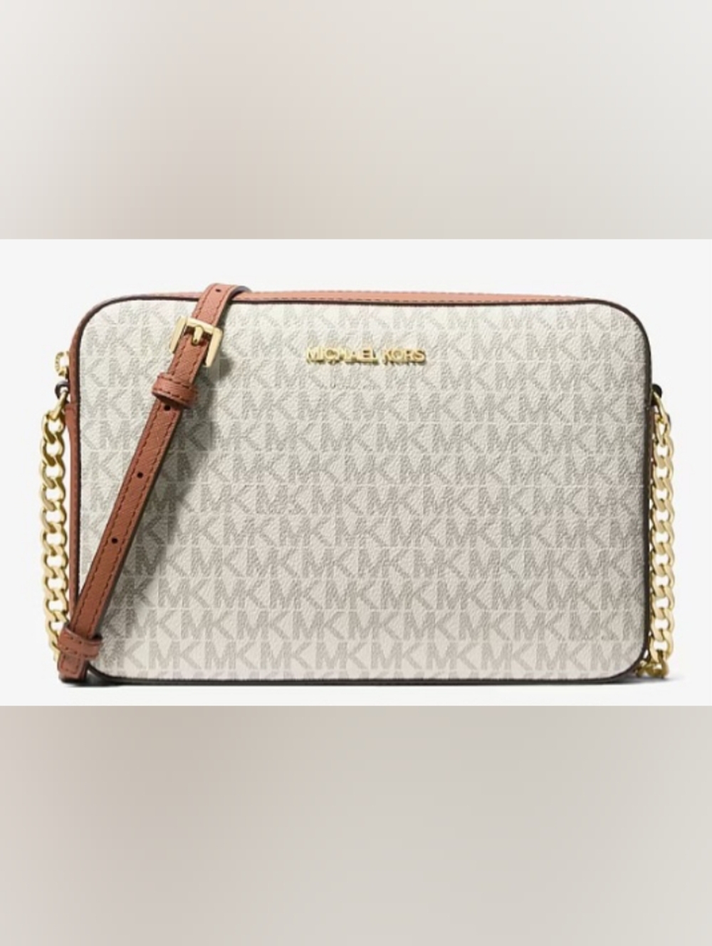 Michael Kors Jet Set Large Logo Crossbody Bag Purse Vanilla